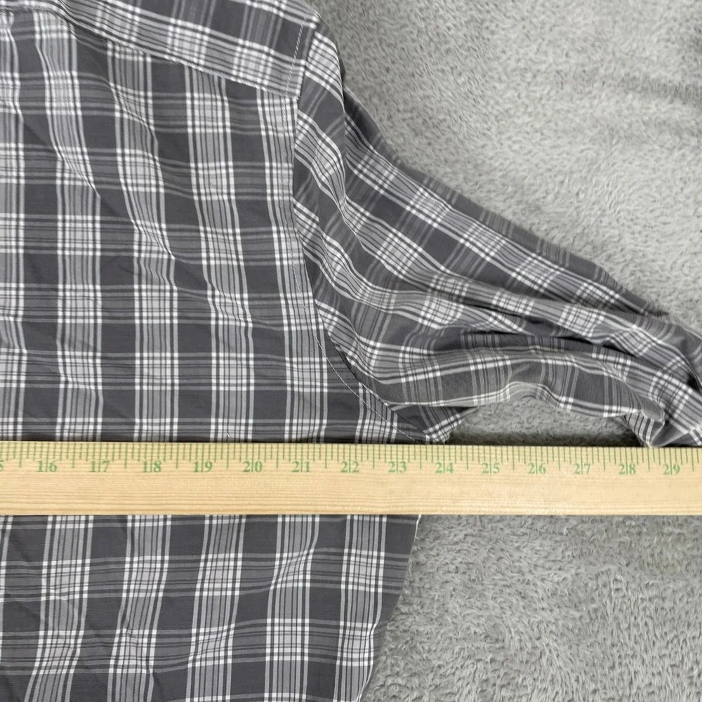 Banana Republic Shirt Mens Large Grey Luxe Poplin Plaid Camden Standard Fit